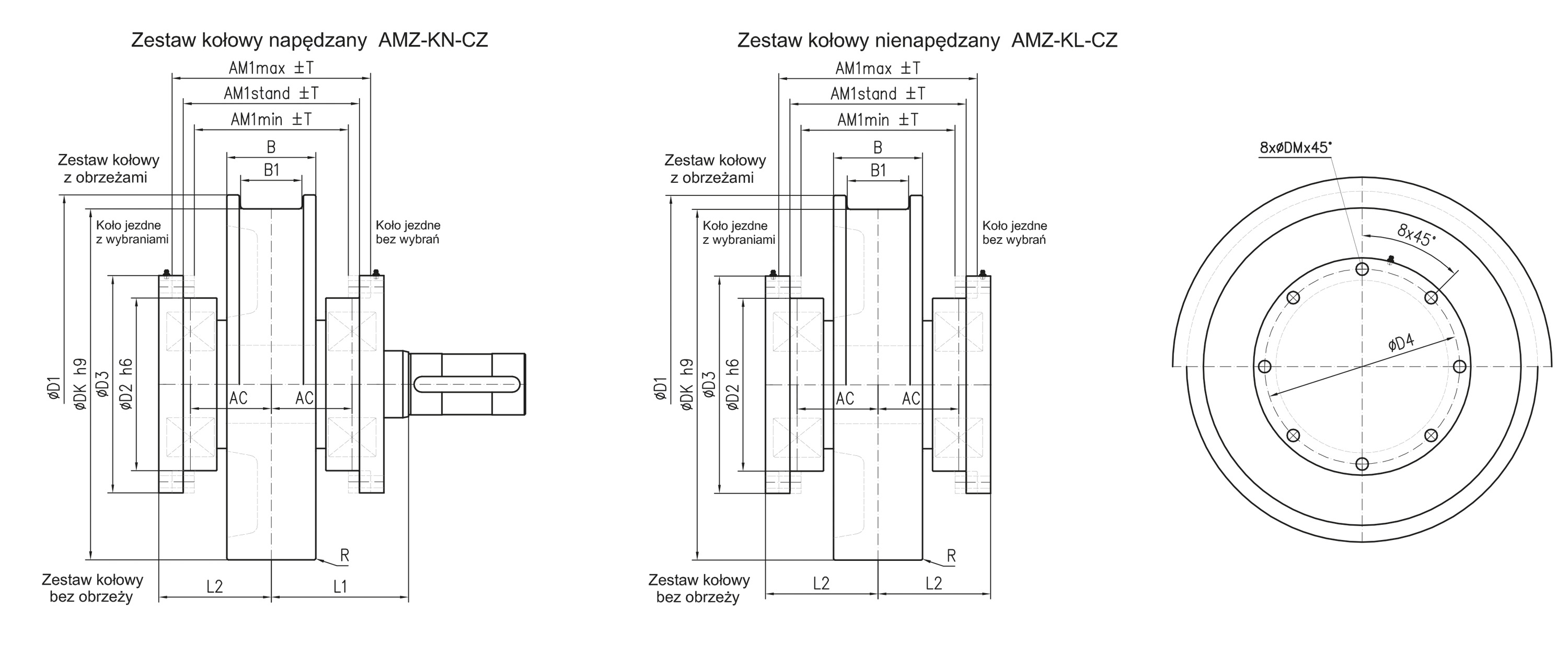 ZESTAWY KOŁOWE MOCOWANE OD ZEWNĄTRZ AMZ-KN-CZ, AMZ-KL-CZ